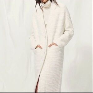 Aritzia Wilfred Dujardin Tiger Print Wool Blend Coat Cream White Size Medium